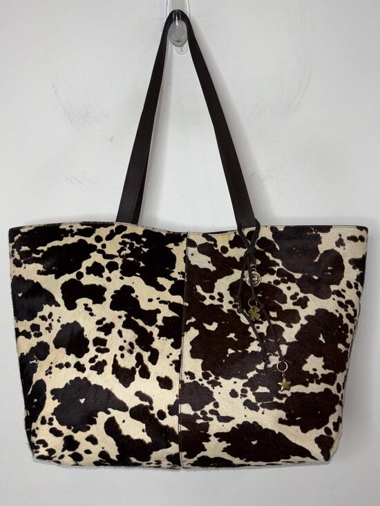 Lucky Brand Handbags - Lucky Brand Leather & Calf Hair Dark Brown Cappuccino Bag Tote With Charms